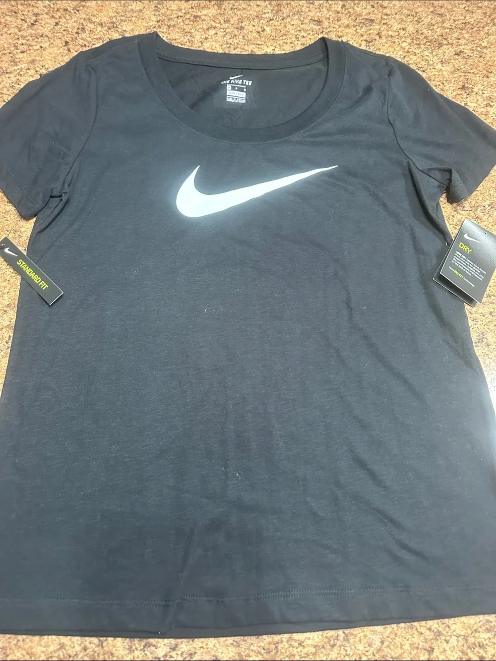 NWT Nike Black Short Sleeve Tee with White Swoosh Medium